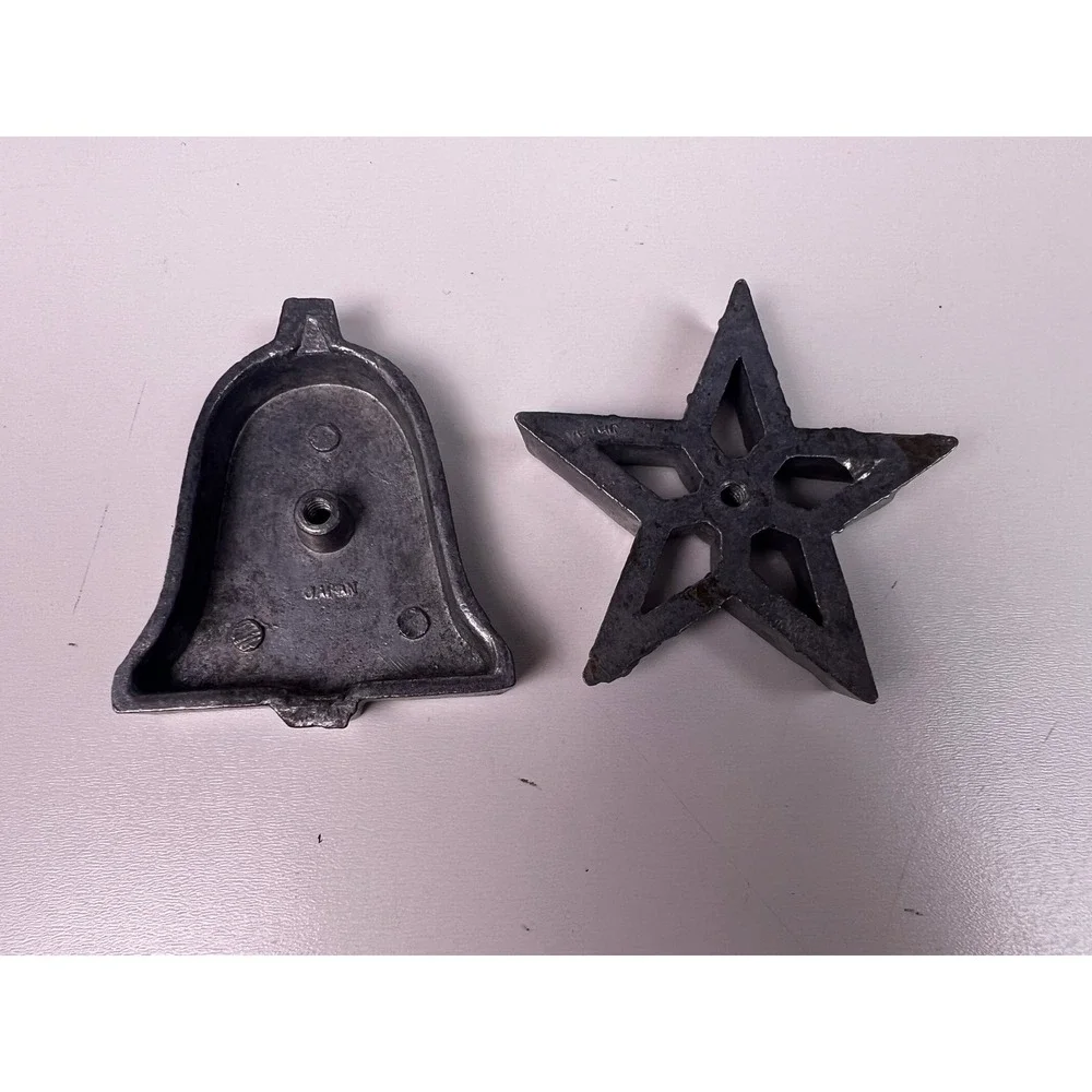 Vintage Japan Cast Metal Rosette Iron Molds Bell and Star Shapes Set of 2 Silver
